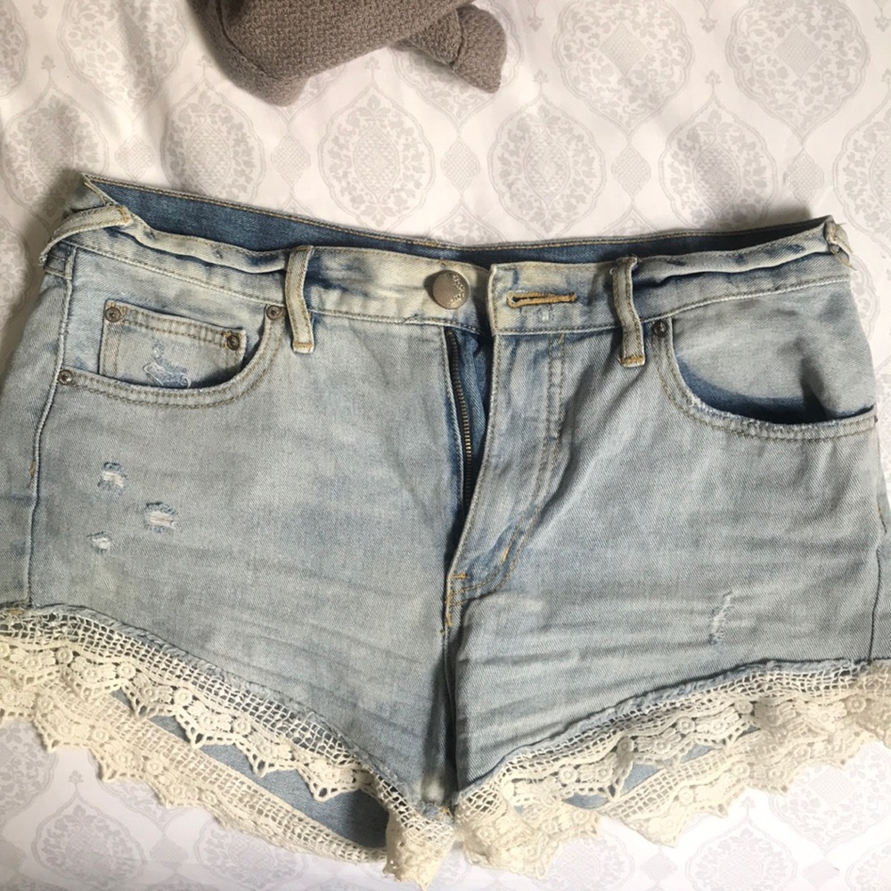 Free people jean shorts with lace bottom